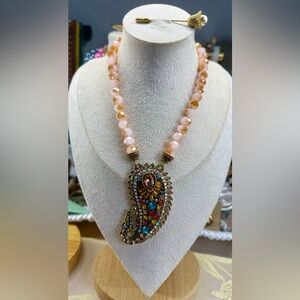 Elegant AB Pink Multicolor Paisley Pendant Necklace
